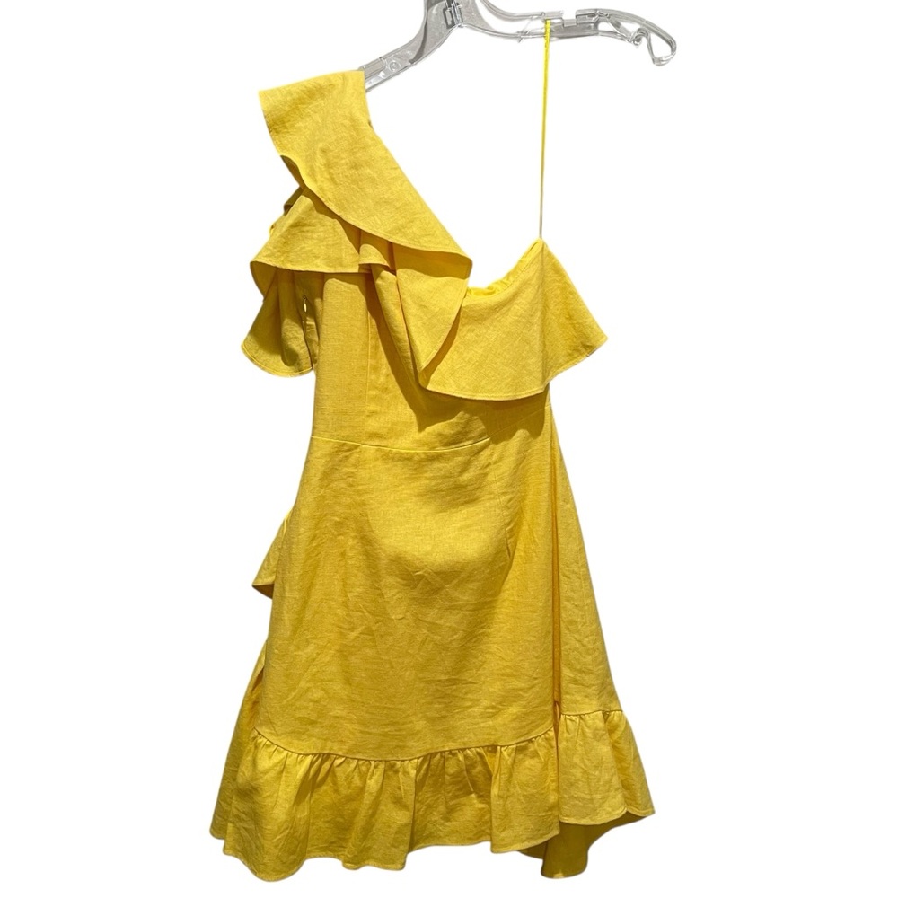A New Day One Shoulder Ruffle Asymmetrical Hem Dress Yellow Women Size 2 NWT - Picture 9 of 9